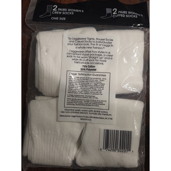 NOS Vtg Leggs Wear Basic Sox 2 Cuffed & 2 Crew Socks One Size 4 Pair Total USA - Picture 7 of 11